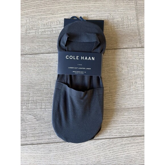 Rare New Cole Haan Laser Cut Loafer Liner Sock Men's One Size Black/Navy 2 Pair - Picture 1 of 3